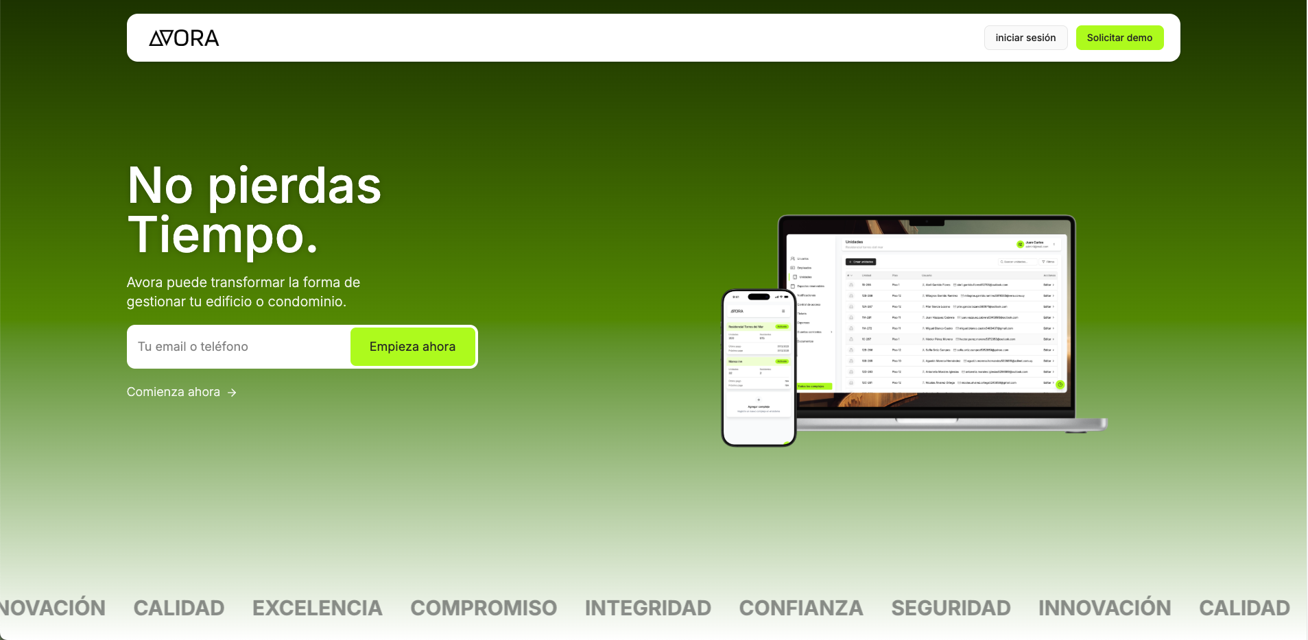Avora building management platform interface